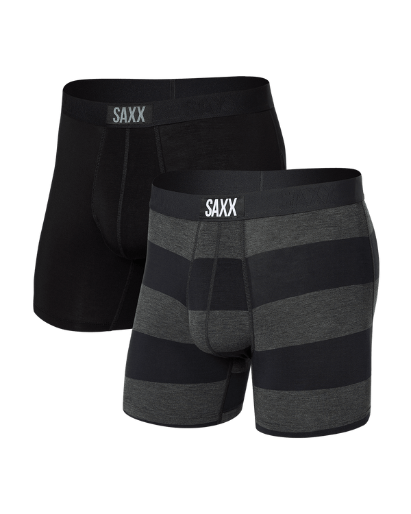 Front of Vibe Super Soft Boxer Brief 2-Pack in Graphite Ombre Rugby/Black