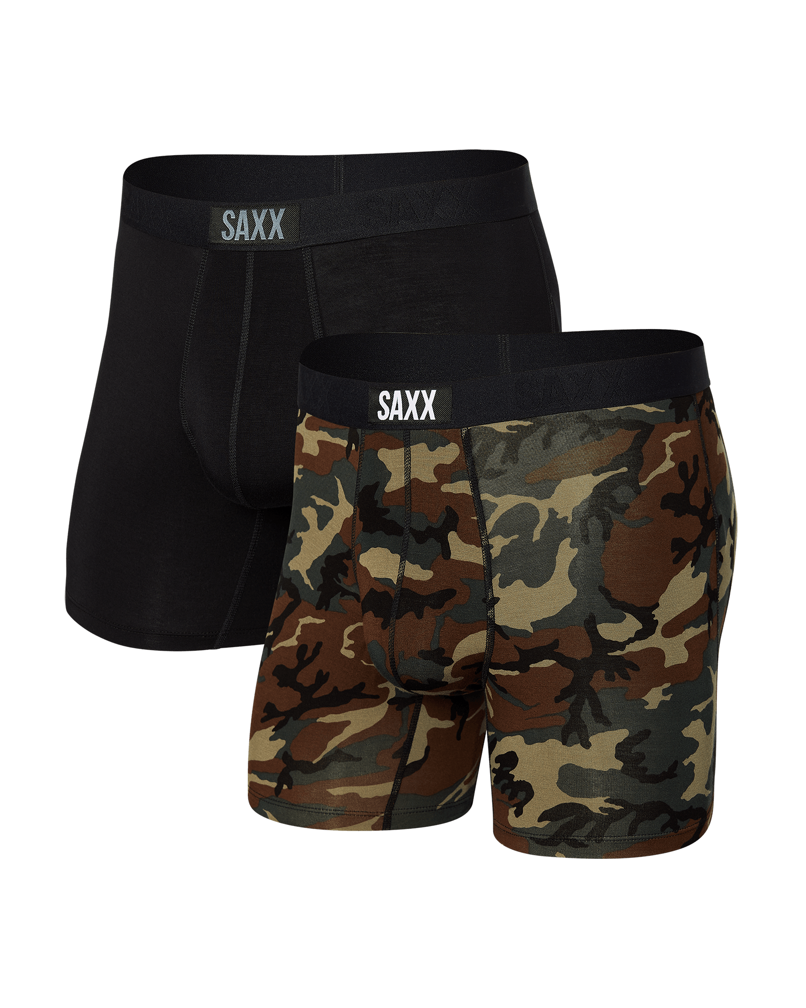 Front of Vibe Boxer Brief 2 Pack in Black/Wood Camo