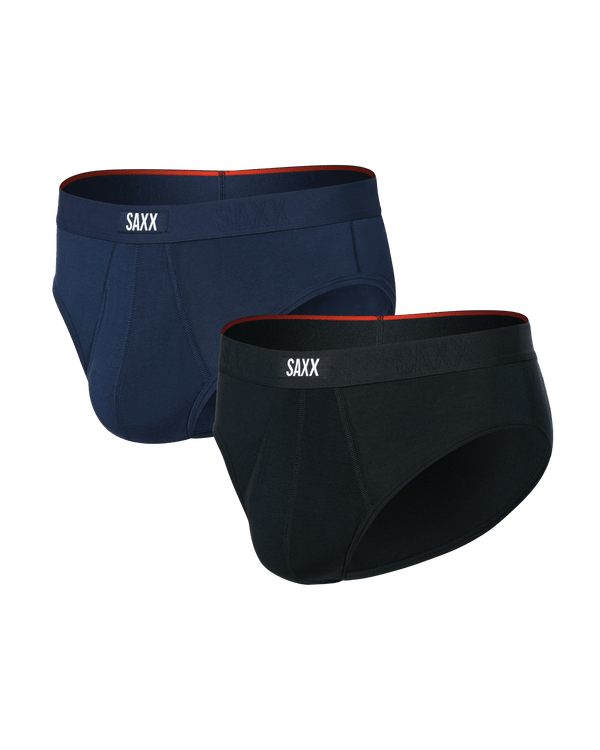 Front of Vibe Xtra Brief Fly 2 Pack in Black/Navy