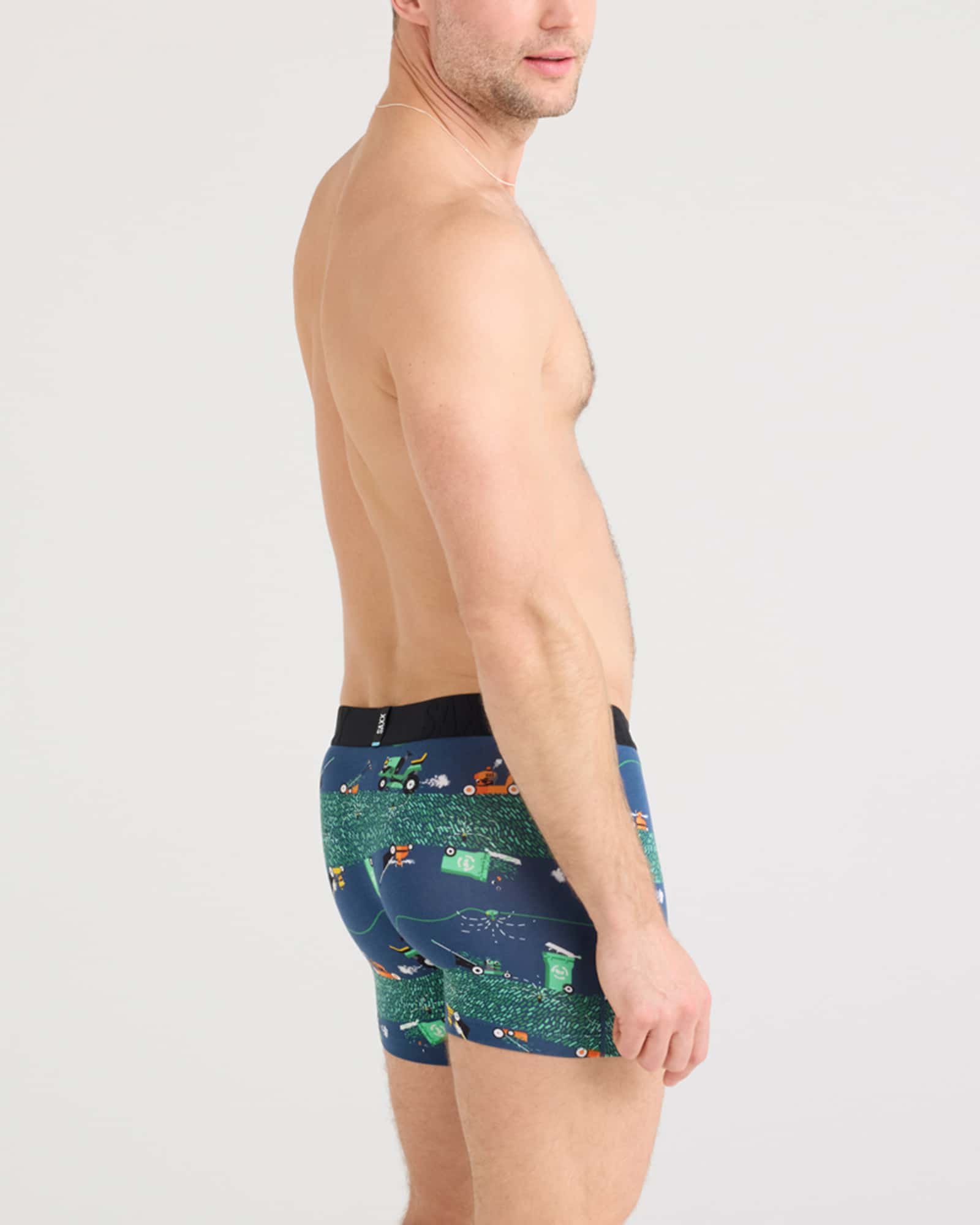 Back - Model wearing Droptemp Cooling Cotton Boxer Brief Fly 2 Pack in Buzzcut/Black