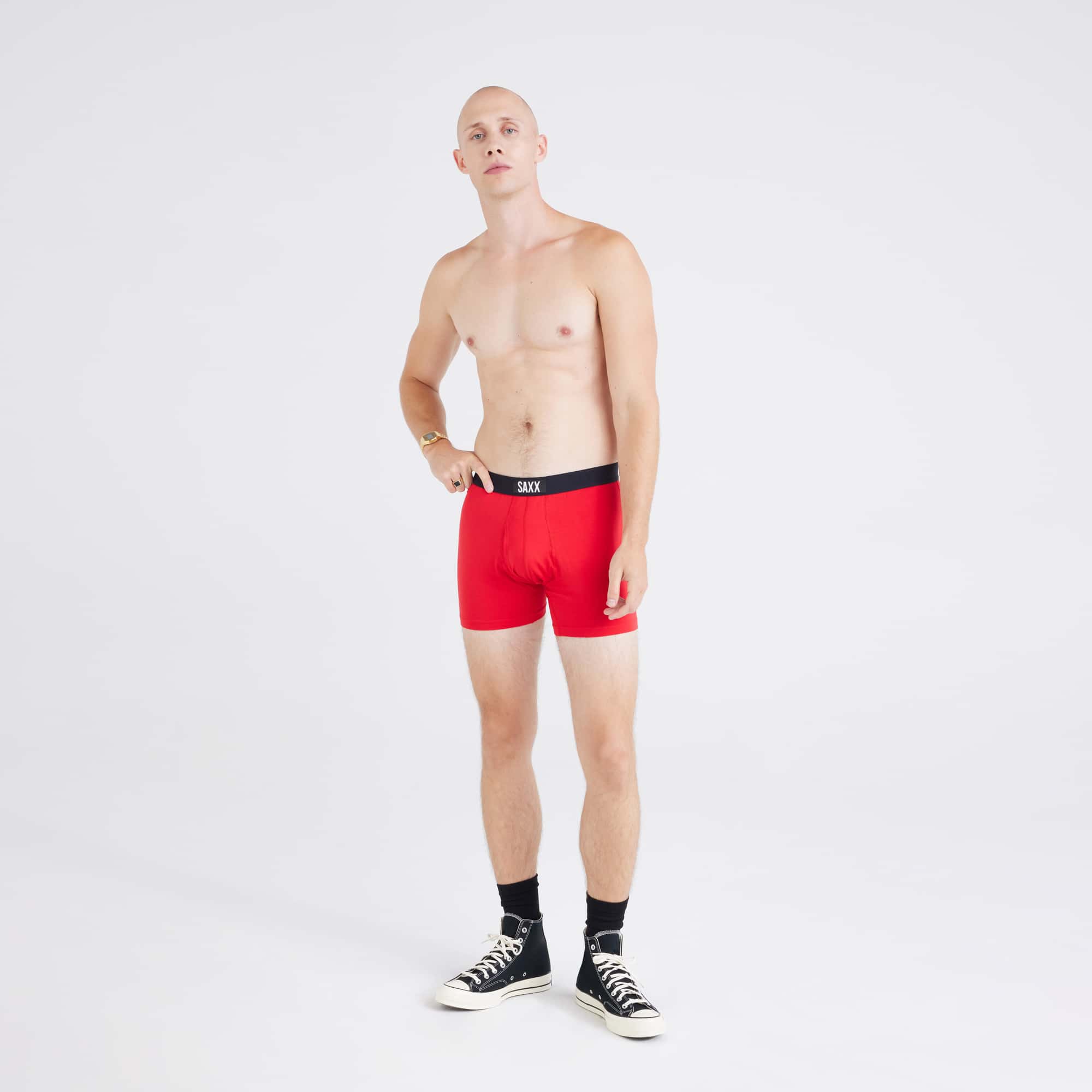 Front - Model wearing  Ultra Super Soft (3 Pack) Boxer Brief in Snowflake/Cherry/Black