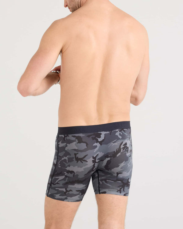 Back - Model wearing Vibe Xtra Boxer Brief Fly 3 Pack in Wood Camo/Grey Heather/Black