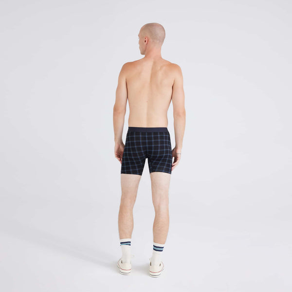 Back - Model wearing Vibe Xtra (3 Pack) Boxer Brief in Windowpane/Dark Denim/Black