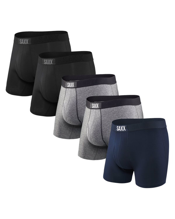 Front of Ultra Boxer Brief Fly 5Pack in Black/Grey Htr/Navy