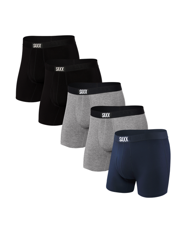 Front of Ultra Boxer Brief Fly 5 Pack in Black/Grey Htr/Navy