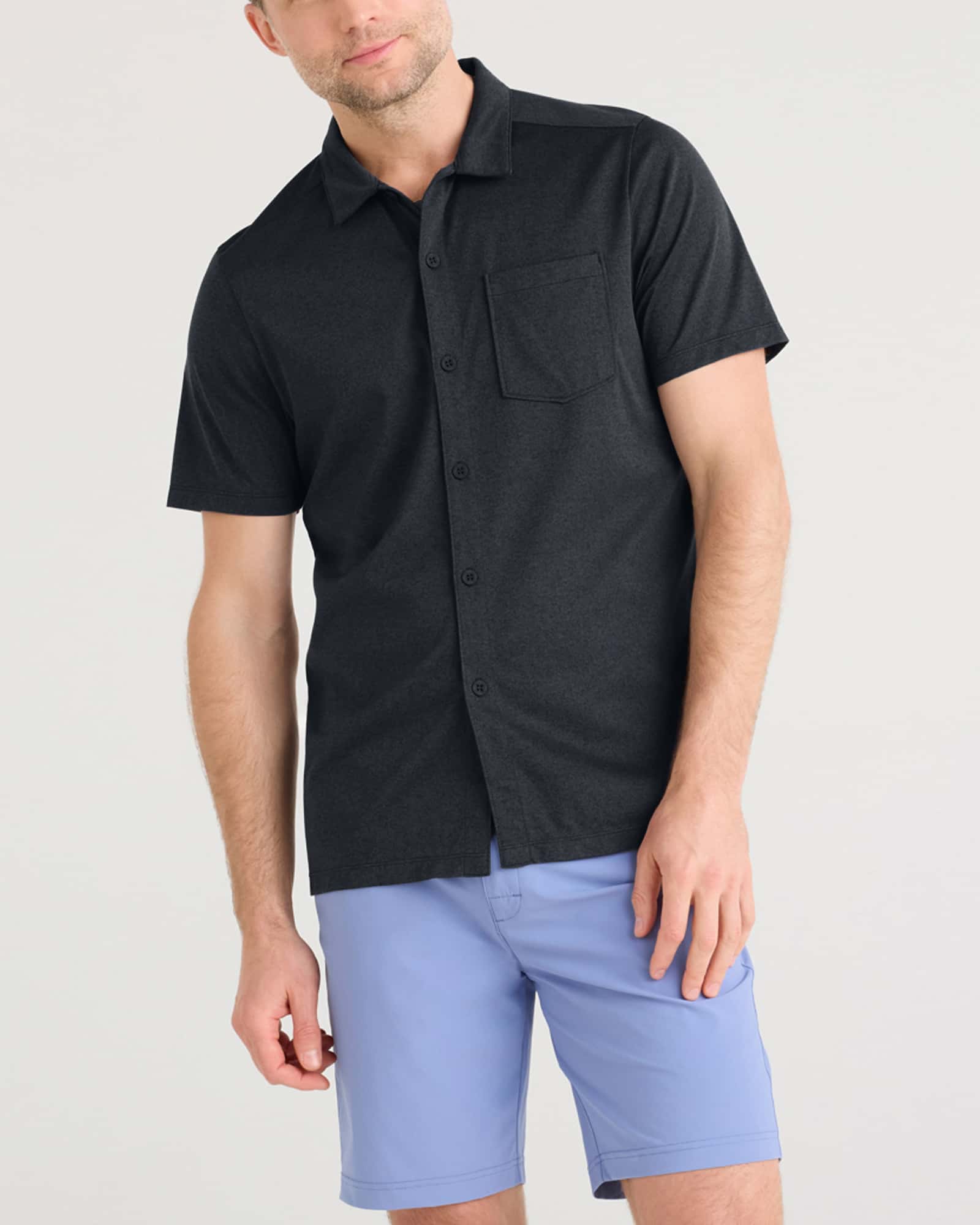 Front - Model wearing Droptemp Dry Resort Polo in Black Heather