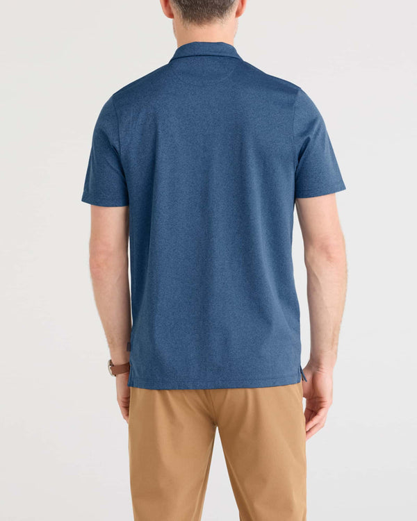 Back - Model wearing Droptemp Dry Resort Polo in Navy Heather