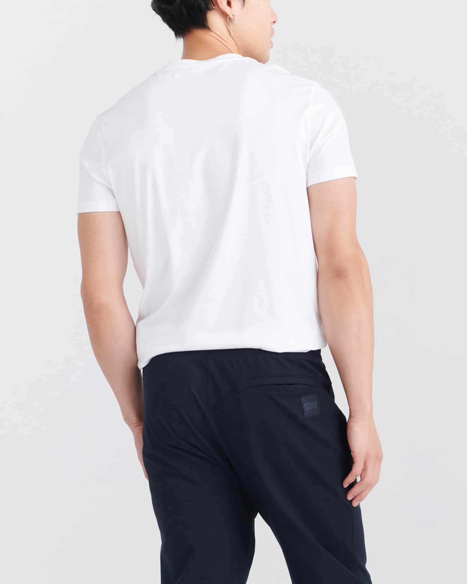 Back - Model wearing Droptemp Cooling Cotton Crew in White