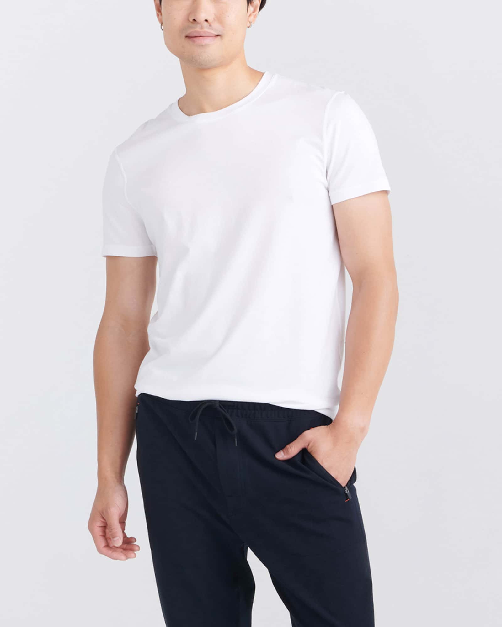 Front - Model wearing Droptemp Cooling Cotton Crew in White