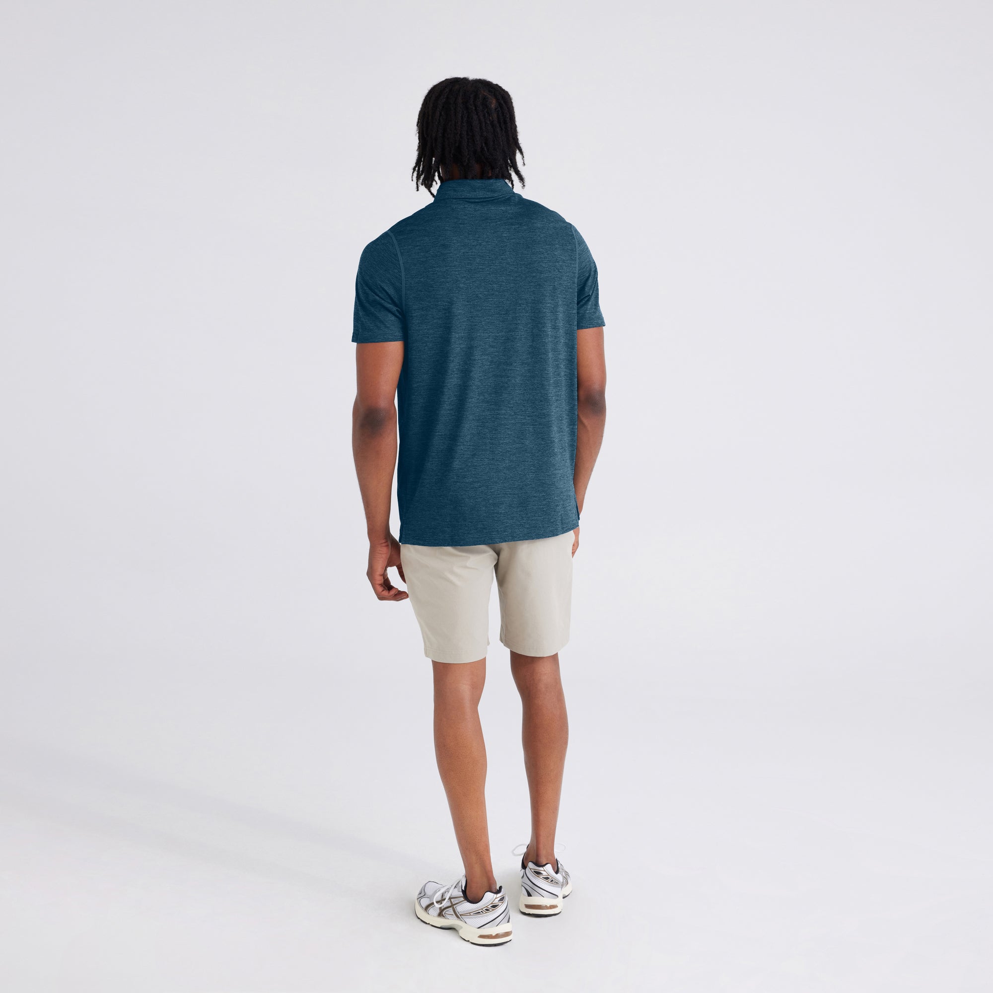 Back - Model wearing Droptemp® All Day Cooling Polo in Storm Heather