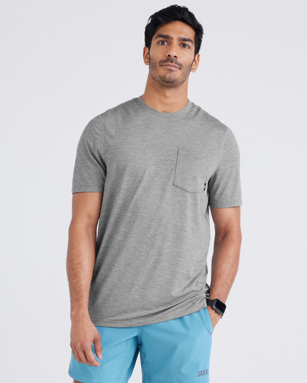 Front - Model wearing  Droptemp® All Day Cooling Short Sleeve Tee in Tradewinds Heather