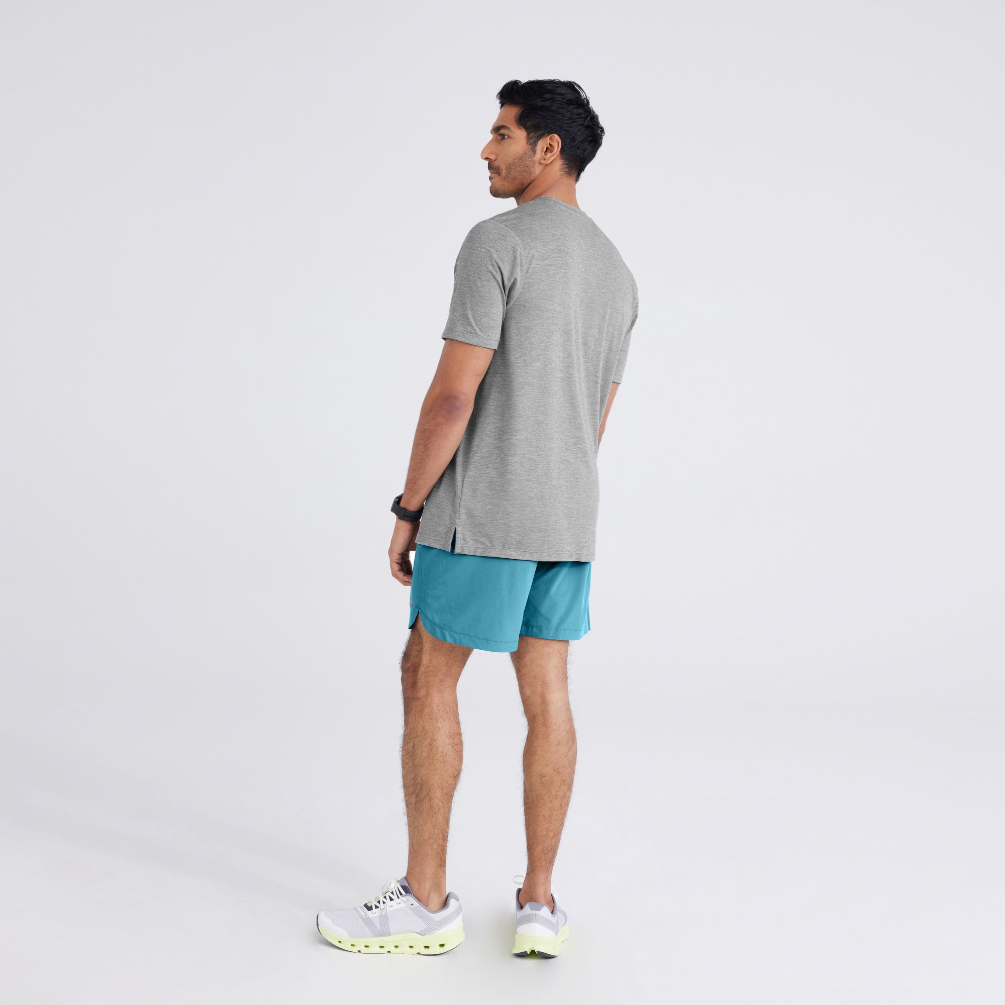 Back - Model wearing  Droptemp® All Day Cooling Short Sleeve Tee in Tradewinds Heather