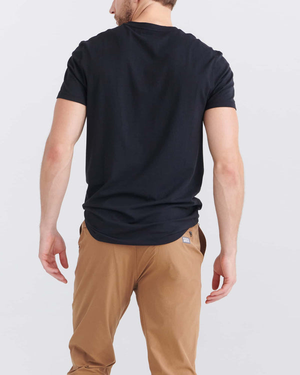 Back - Model wearing Droptemp Cooling Cotton V Neck in Black