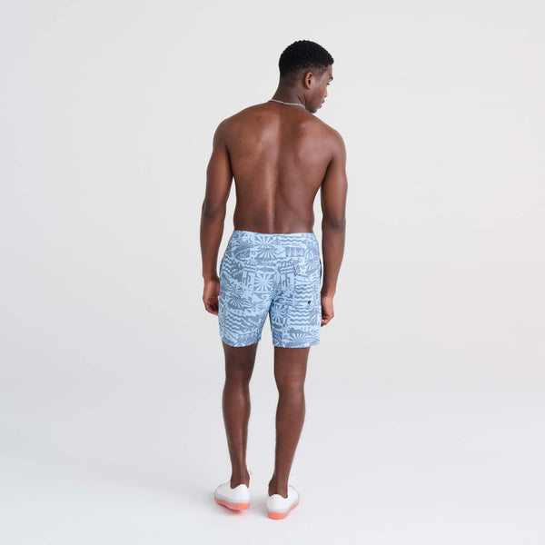 Back - Model wearing Betawave 2N1 Swim Board Short Regular in West Coast- Chambray