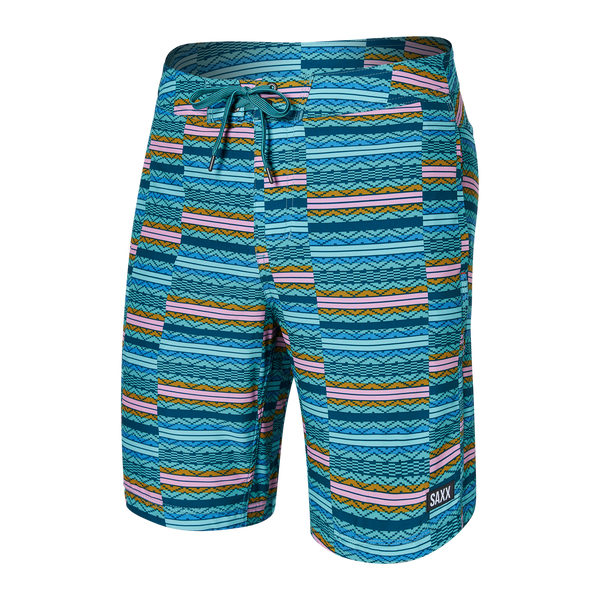 Front of Betawave 2N1 Swim Board Short Long in Asher Stripe- Sea Foam