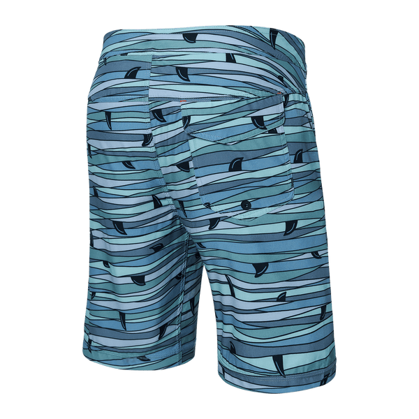 Back of Betawave 2N1 Swim Board Short Long in Fins- Blue Multi