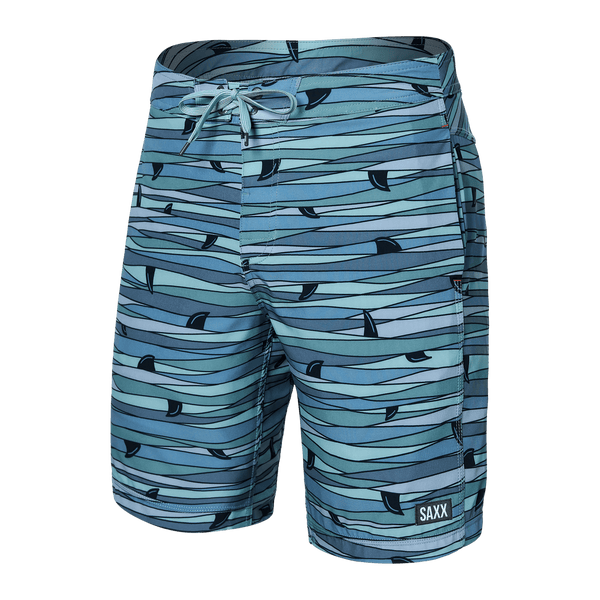 Front of Betawave 2N1 Swim Board Short Long in Fins- Blue Multi