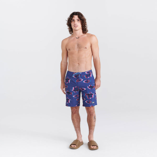 Front - Model wearing Betawave 2N1 Swim Board Short Long in Scaled Up- Deep Cobalt