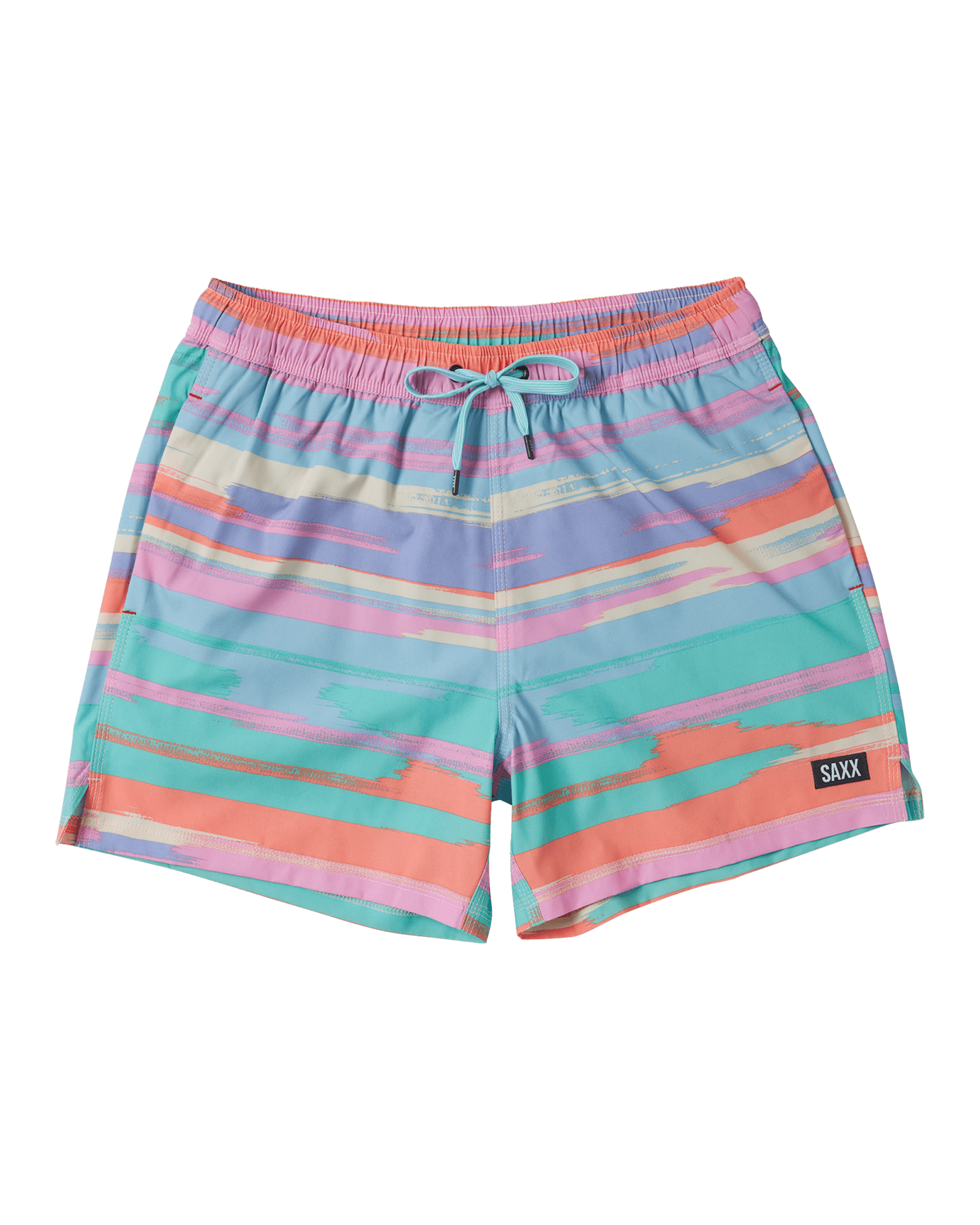 Front of Oh Buoy 2N1 Swim Short Trunk in Abstract Stripe-Multi