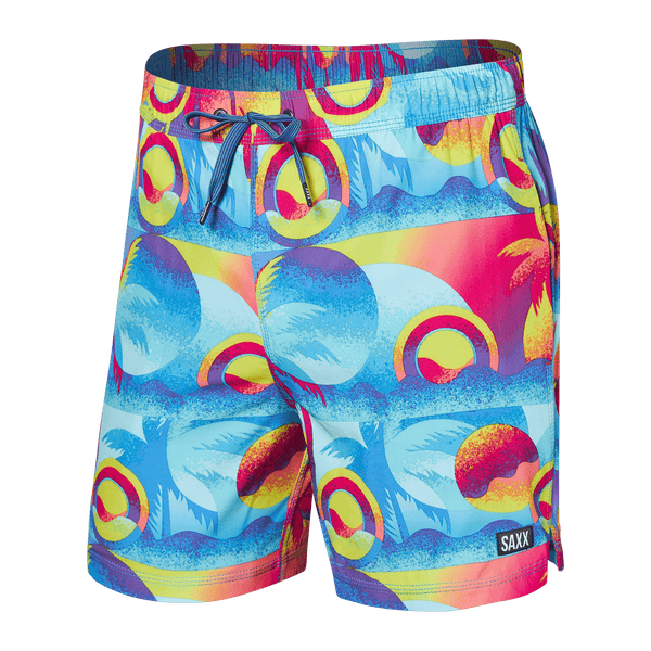 Front of Oh Buoy 2N1 Swim Trunk 5" in Coast 2 Coast- Blue Multi