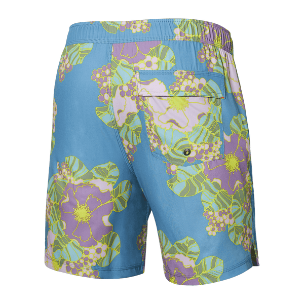 Back of Oh Buoy 2N1 Swim Trunk 7" in Big Bloom- Washed Blue