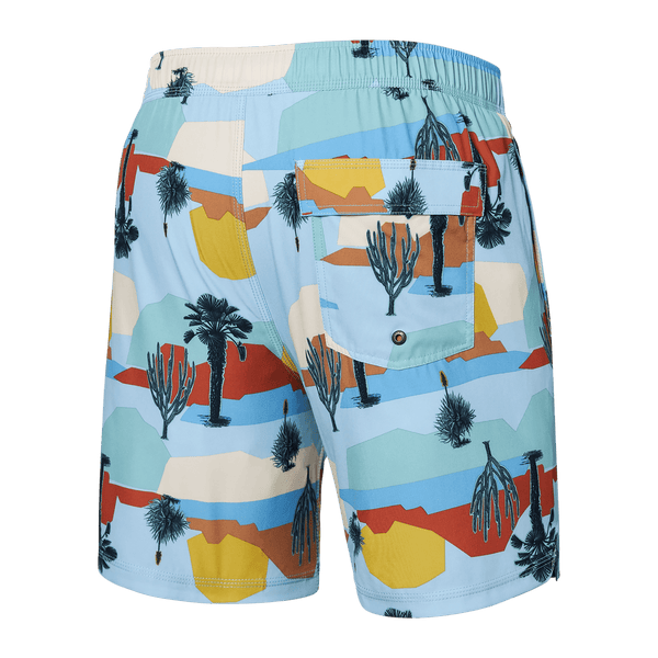 Back of Oh Buoy 2N1 Swim Trunk 7" in Baja Bound-Chambray Multi