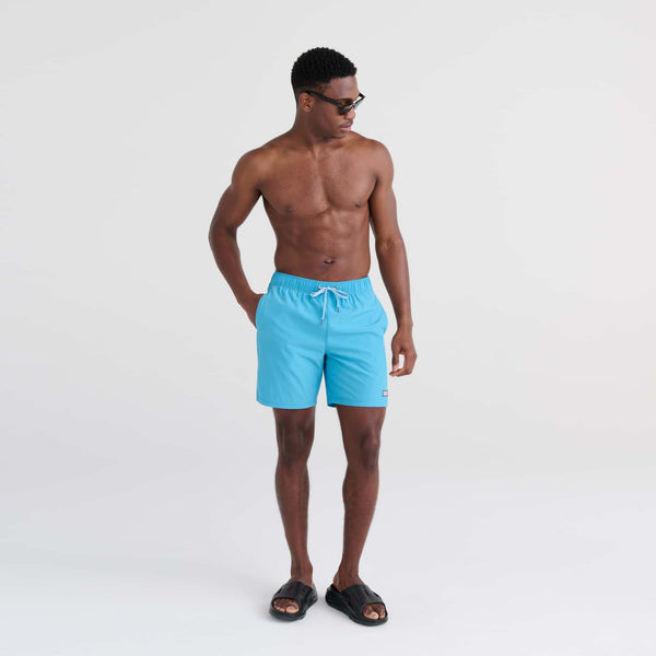 Front - Model wearing Oh Buoy 2N1 Swim Trunk 7" in Blue Moon