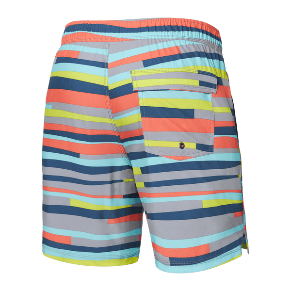 Back of Oh Buoy 2N1 Swim Trunk 7" in Improv Stripe-Alloy Multi