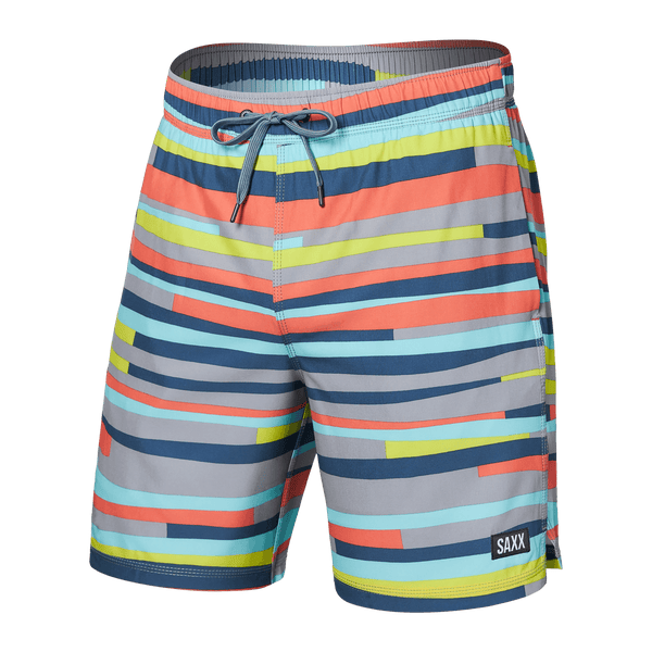 Front of Oh Buoy 2N1 Swim Trunk 7" in Improv Stripe-Alloy Multi