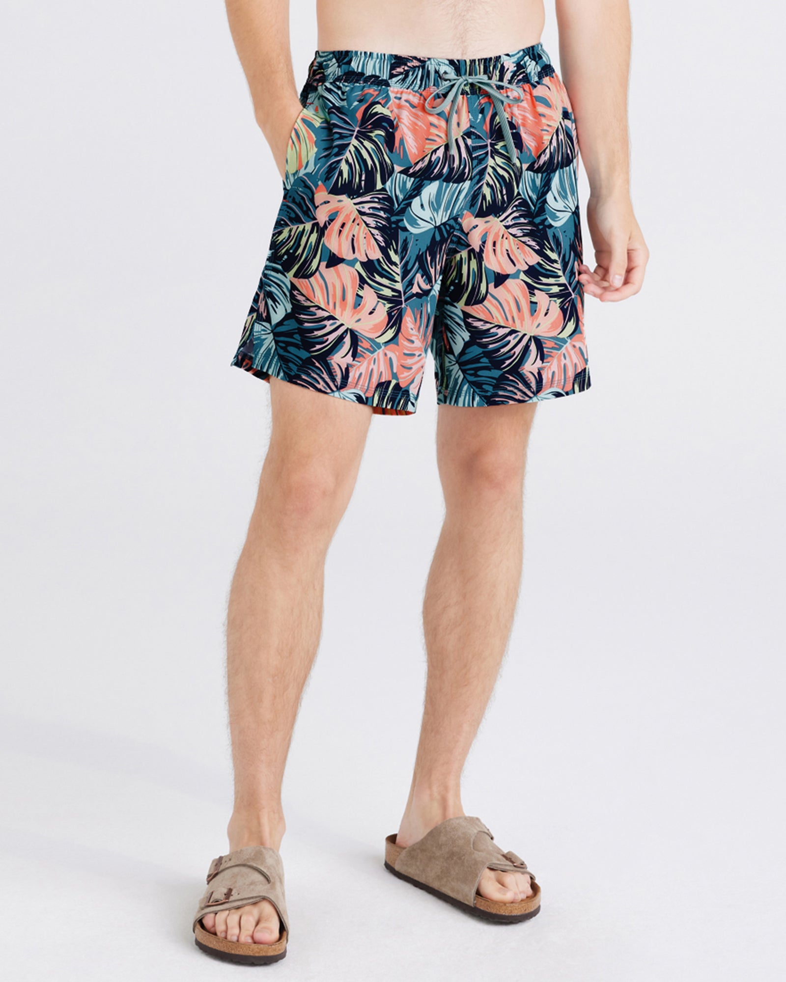 Front - Model wearing  Oh Buoy 2N1 Swim Short Regular in Mr. Phil O. Dendren-Blue