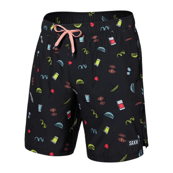 Front of Oh Buoy 2N1 Swim Trunk 7" in Twists and Shots-Faded Blk