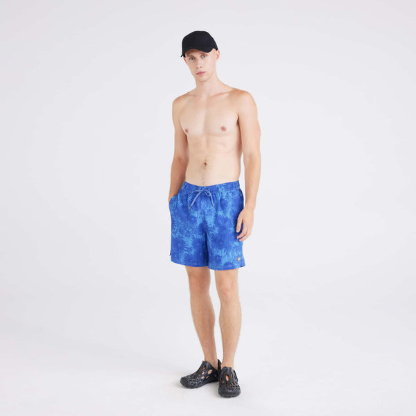 Front - Model wearing  Oh Buoy 2N1 Swim Short Regular in White Noise Daisy-Blue