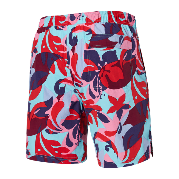 Back of Go Coastal 2N1 Swim Classic Volley 7" in Tropical Lens- Red Multi