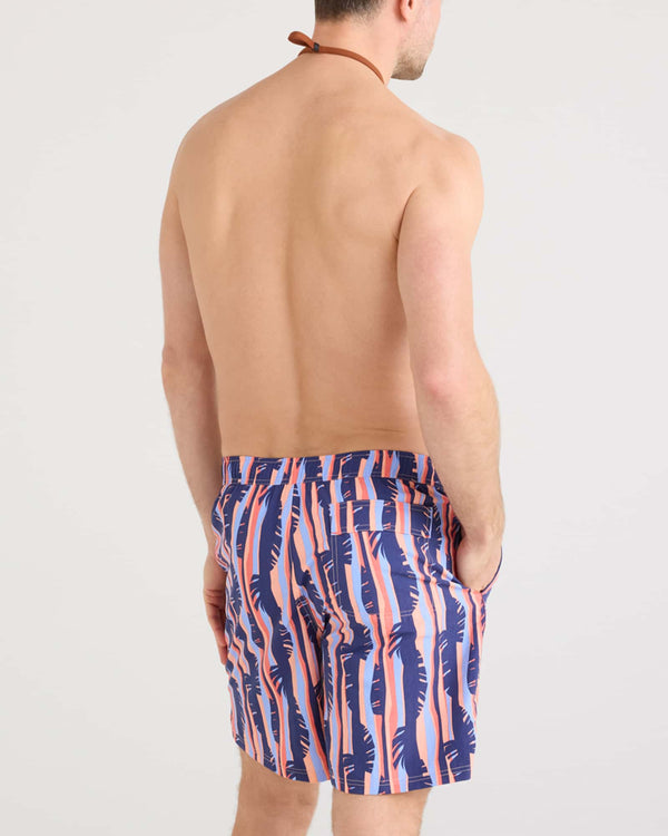 Back - Model wearing Go Coastal 2N1 Volley 7" in Tropic Stripe-Multi