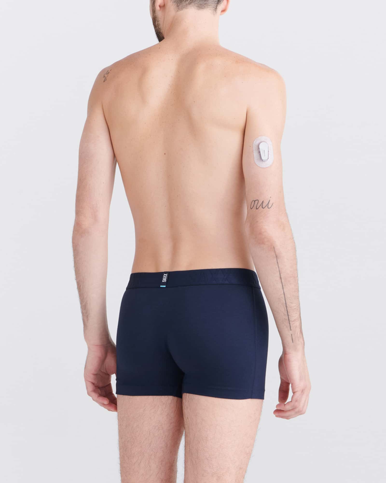 Back - Model wearing Droptemp Cooling Cotton Trunk Fly 2Pk in Dark Ink/Black