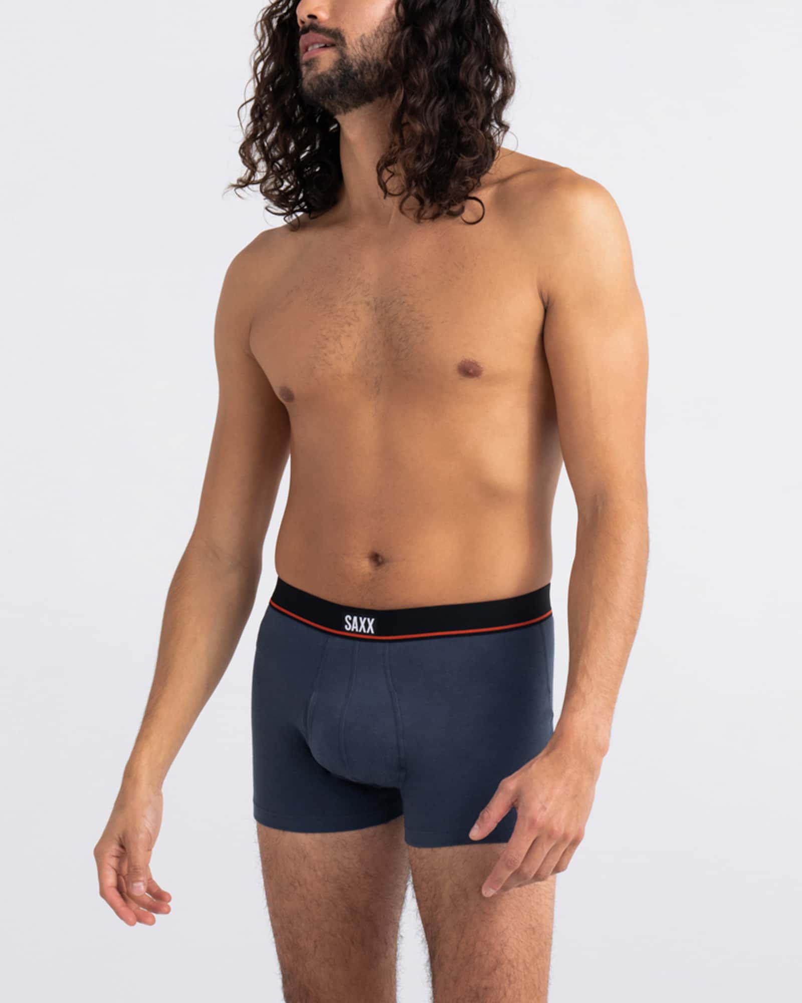 Front - Model wearing Non-Stop Stretch Cotton Trunk Fly in Deep Navy