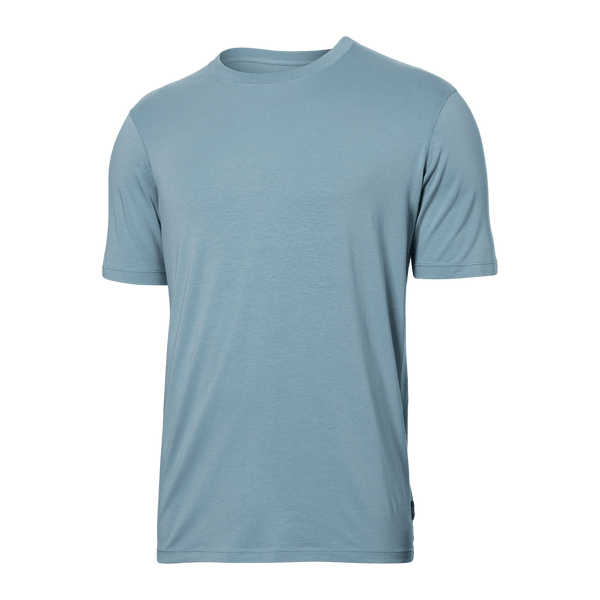 Front of DropTemp Cooling Cotton Short Sleeve Crew in Clay Blue