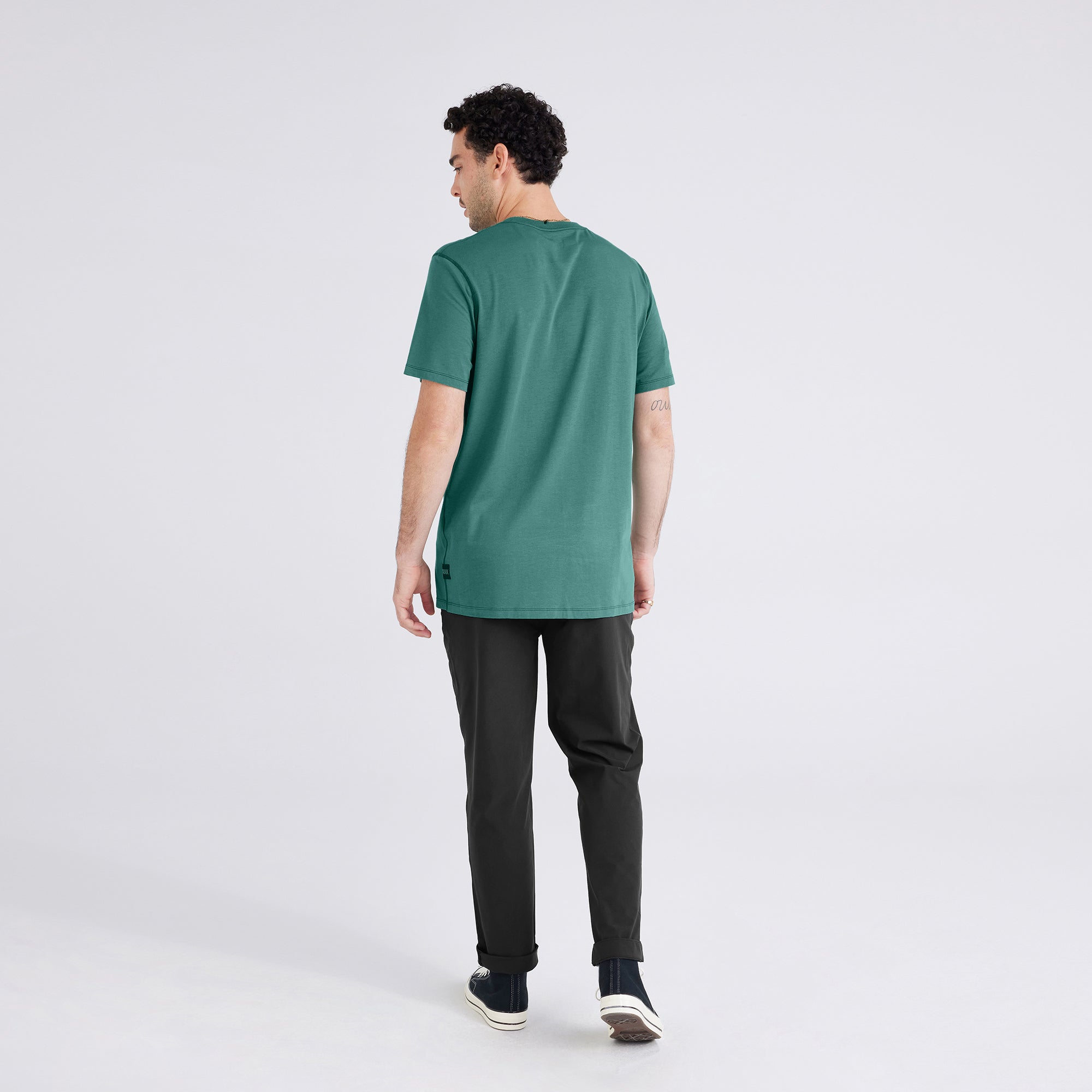 Back - Model wearing  Droptemp® Cooling Cotton Short Sleeve Crew in Pine