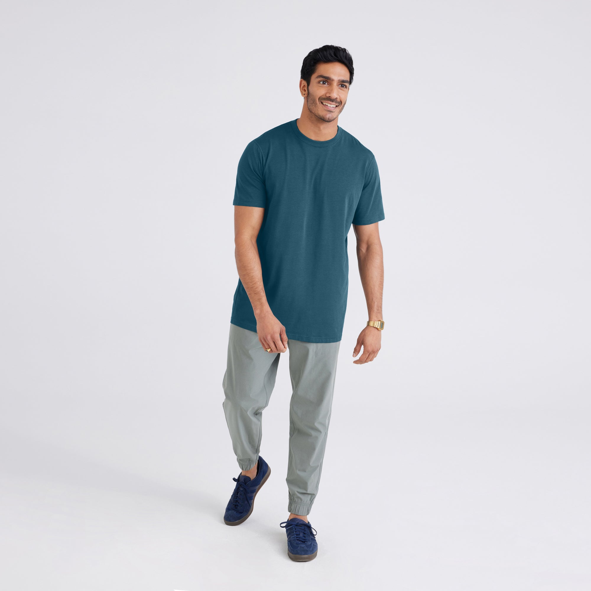 Front - Model wearing  Droptemp® Cooling Cotton Short Sleeve Crew in Storm