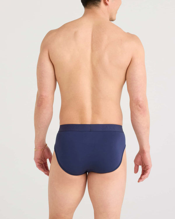 Back - Model wearing Vibe Xtra Brief Fly 2 Pack in Black/Navy