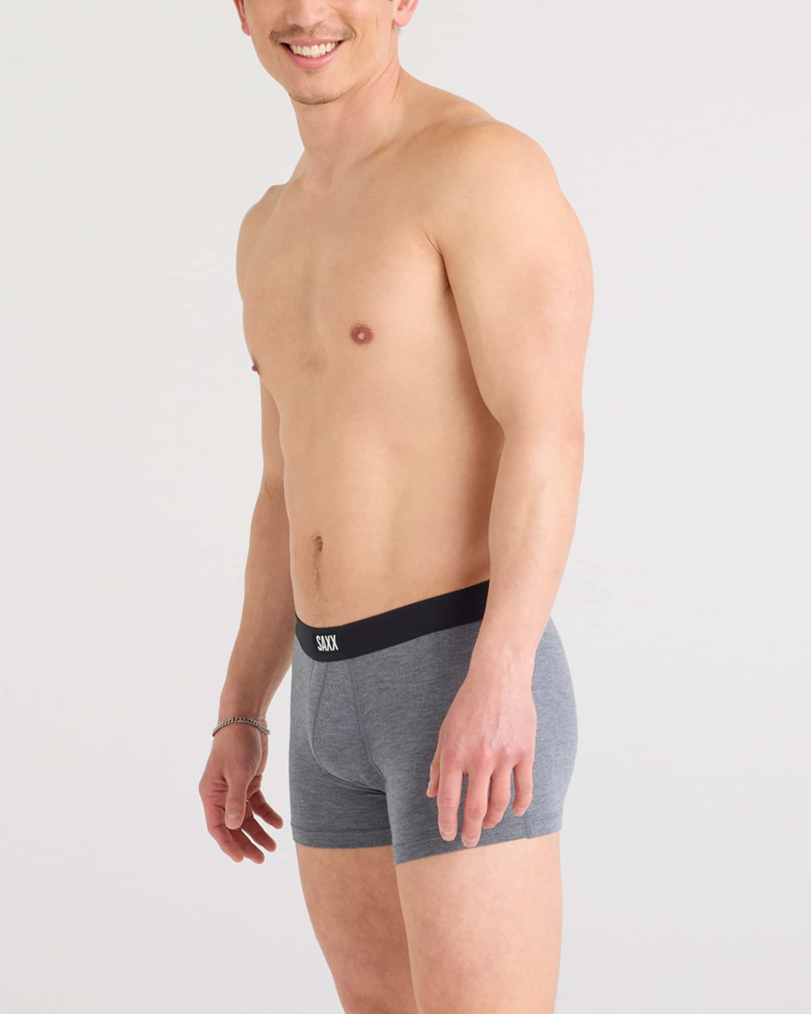 Front - Model wearing Vibe Xtra Trunk Fly 2 Pack in Black/Dark Grey Heather