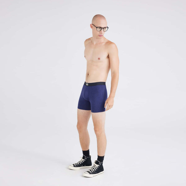 Front - Model wearing  Vibe Xtra Boxer Brief in Astro Blue Heather