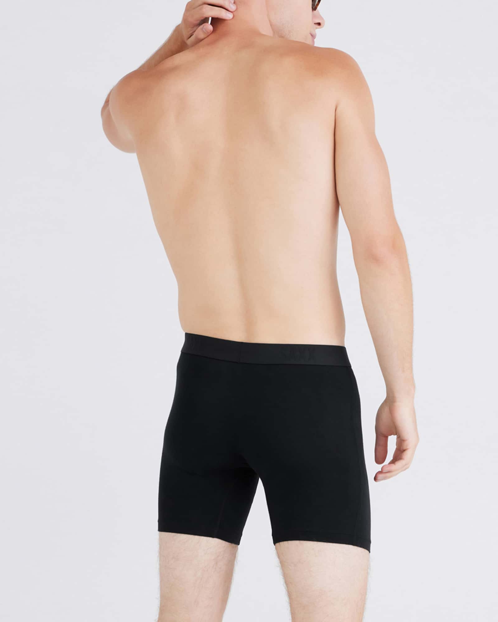 Back - Model wearing Vibe Xtra Boxer Brief Fly 10Pk in Black/Navy