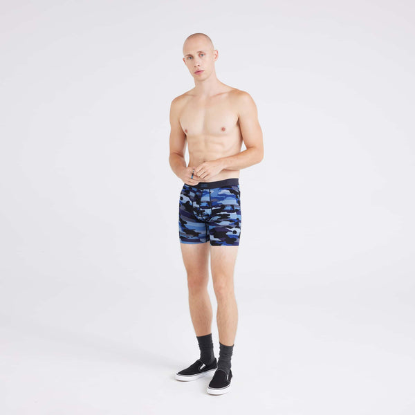 Front - Model wearing  Vibe Xtra Boxer Brief in Cloudbank Camo-Navy