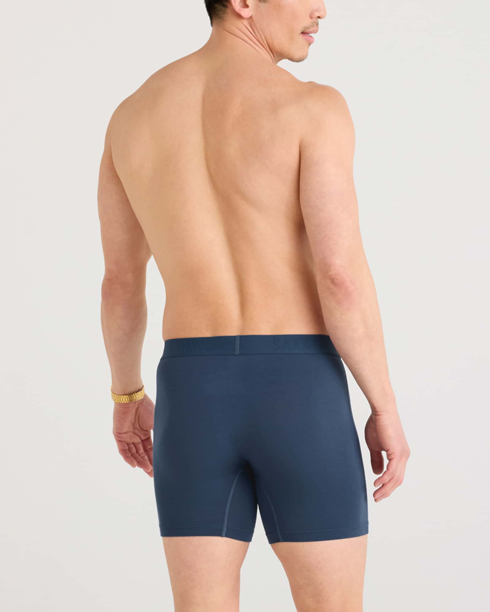 Back - Model wearing Vibe Xtra Boxer Brief Fly 3Pk in Dark Denim/Navy/Black