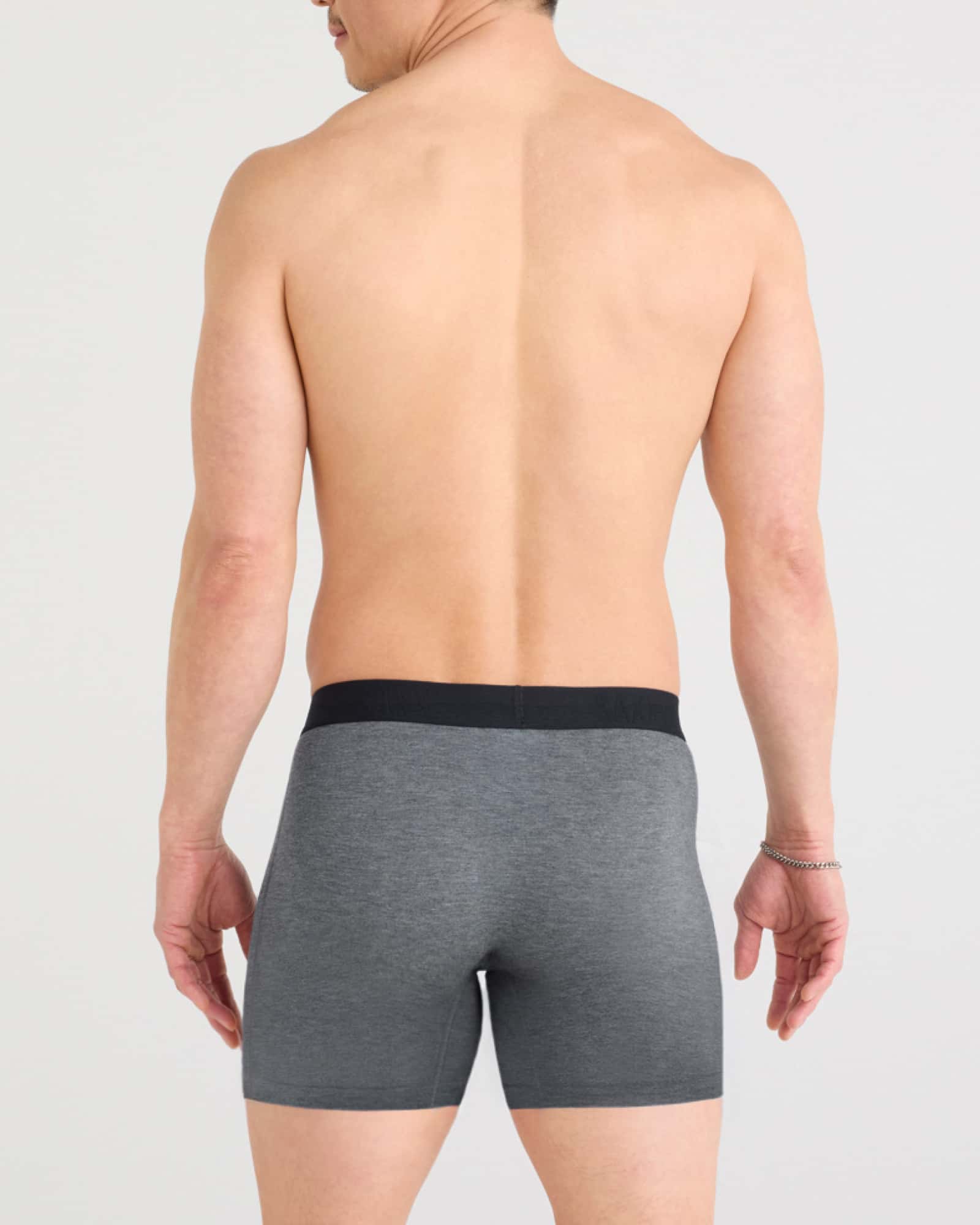 Back - Model wearing Vibe Xtra Boxer Brief Fly 7Pk in Black/Dark Grey Heather/Navy