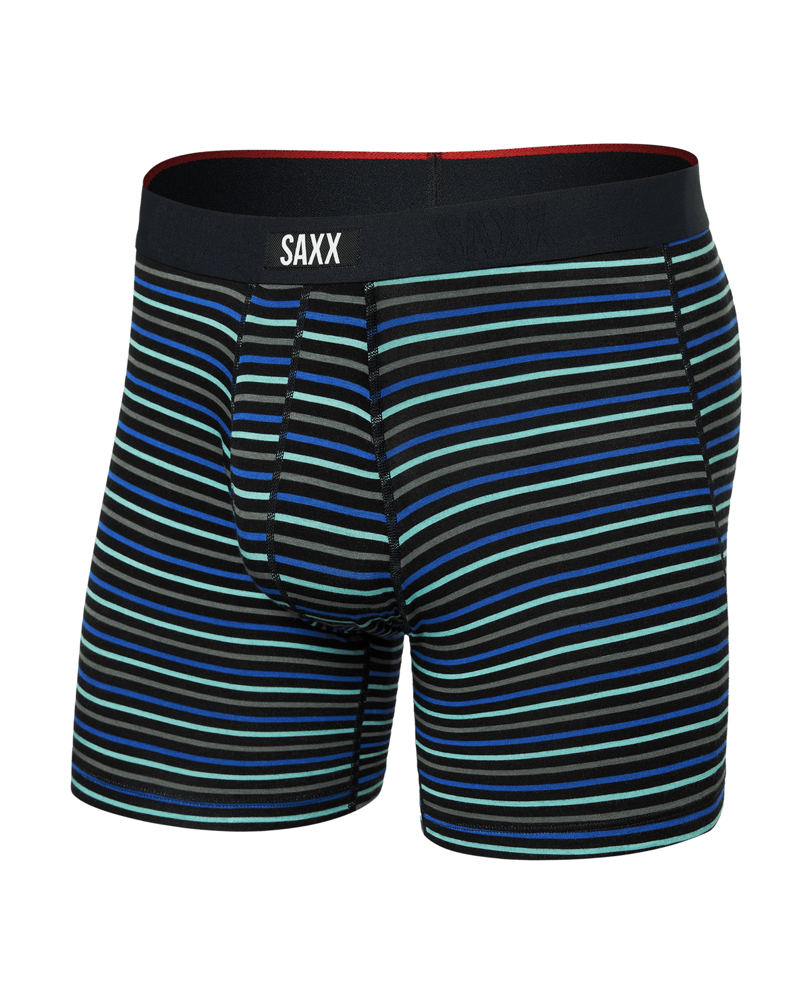 Front of Vibe Xtra Boxer Brief in Gent's Stripe-Sport Blue