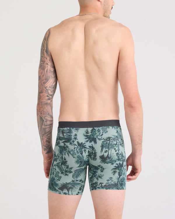 Back - Model wearing Vibe Xtra Boxer Brief Fly in Golf Toile-Aquifer