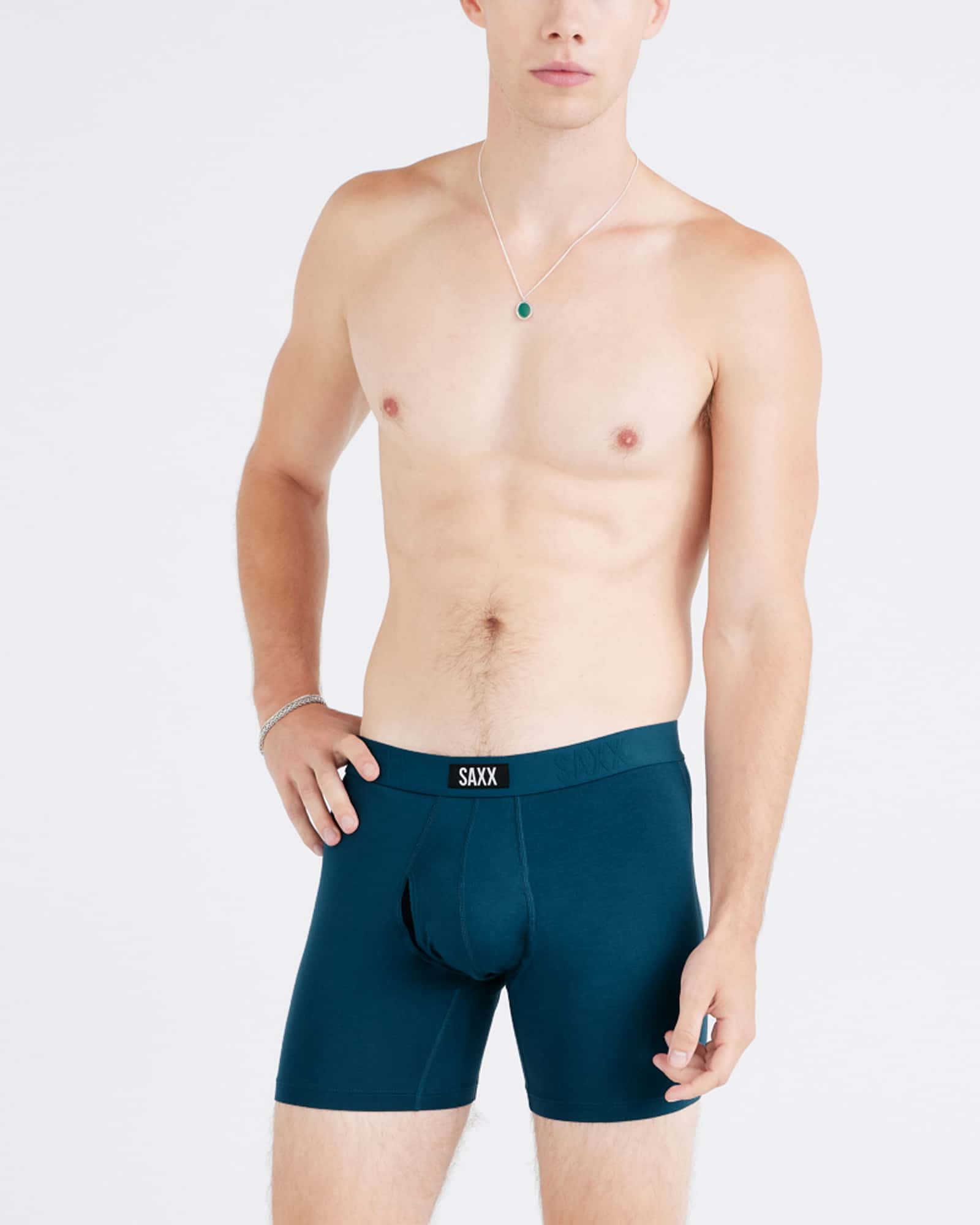 Front - Model wearing Vibe Xtra Boxer Brief Fly in Hurricane