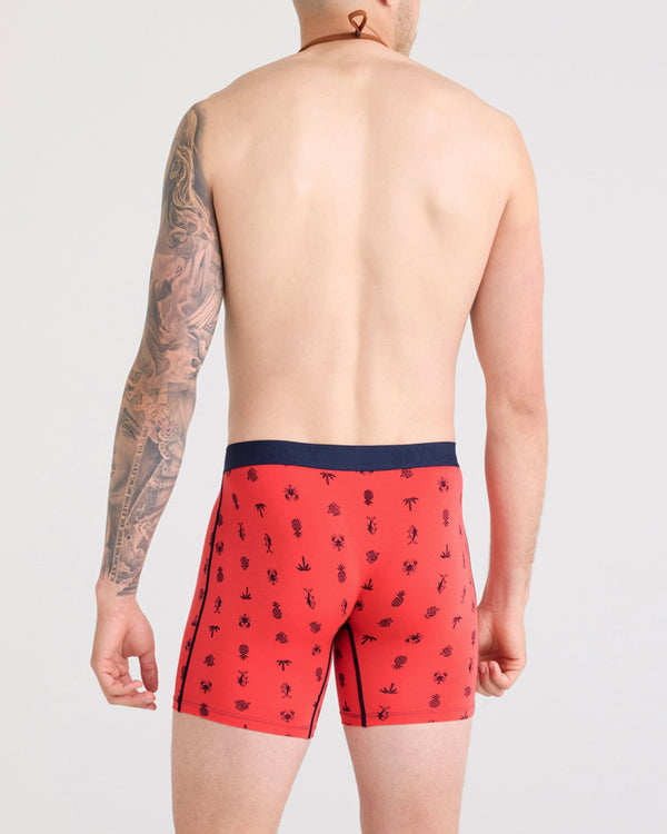 Back - Model wearing Vibe Xtra Boxer Brief Fly in Summer Catch-Coral Red